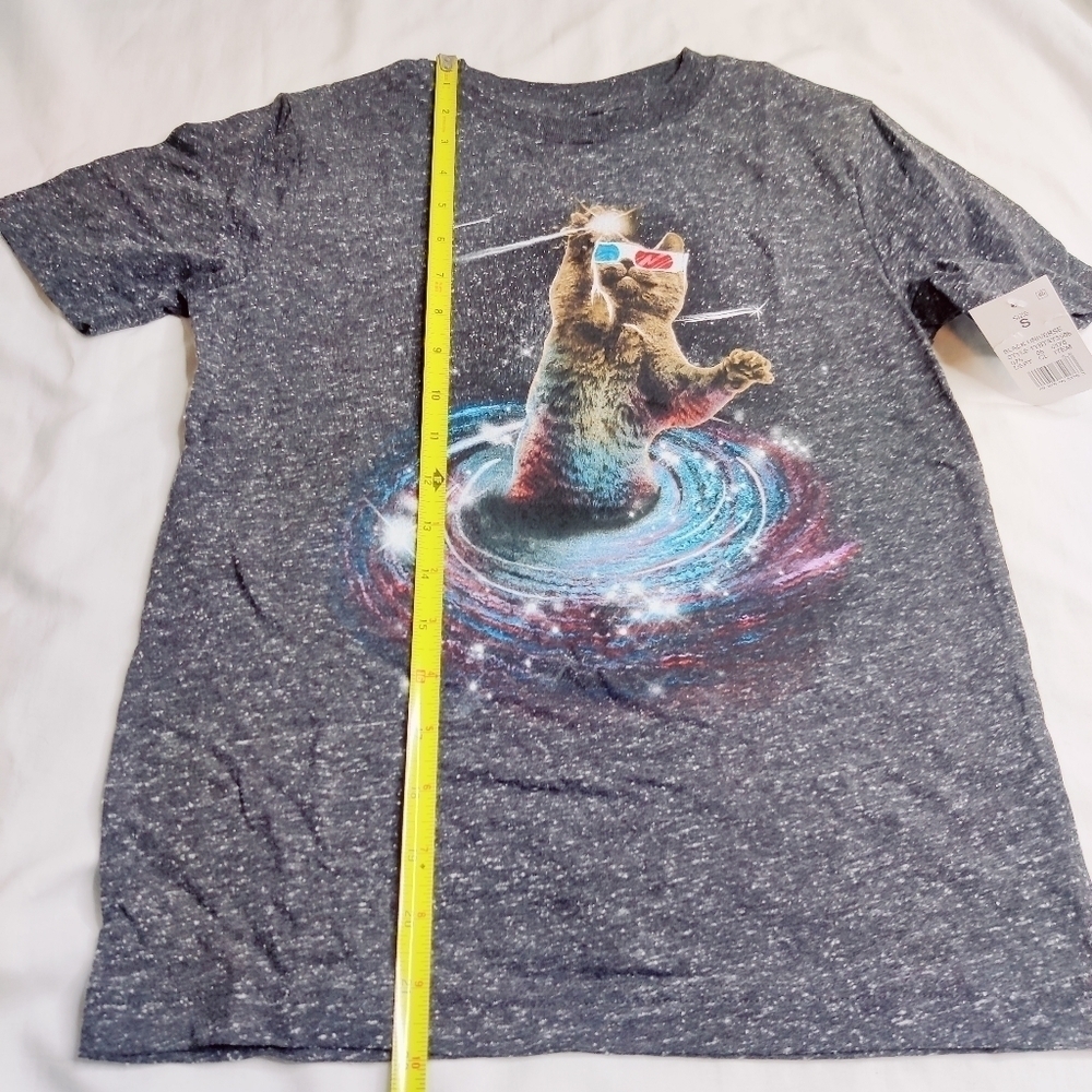 NWT T-shirt Space Cat w/ Retro 3-D Glasses Heather Gray Sz S - Picture 7 of 7